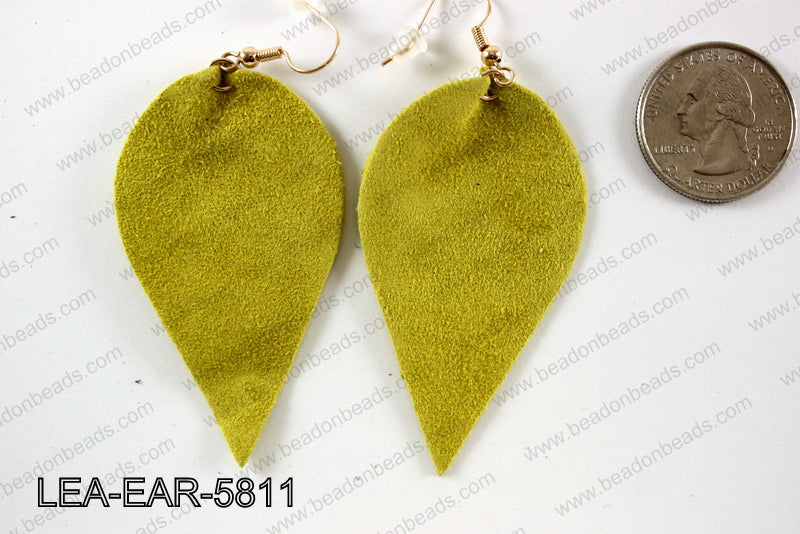 Leather leaf earrings 58x35mm LEA-EAR-5811