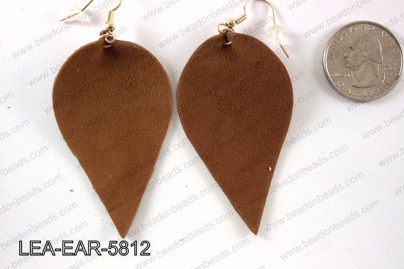 Leather leaf earrings 58x35mm LEA-EAR-5812