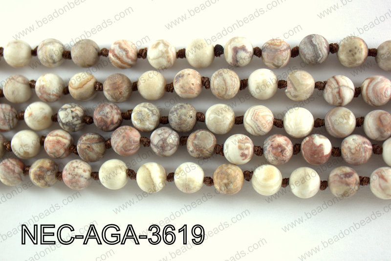 Knotted 8mm Matte Mexican Crazy Lace Agate necklace NEC-AGA-361