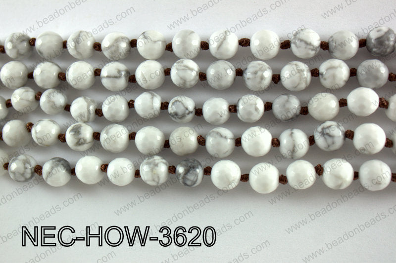 Knotted 8mm faceted howlite necklace NEC-HOW-3620