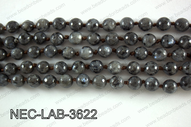Knotted 8mm Faceted Black Labradorite necklace NEC-LAB-3622