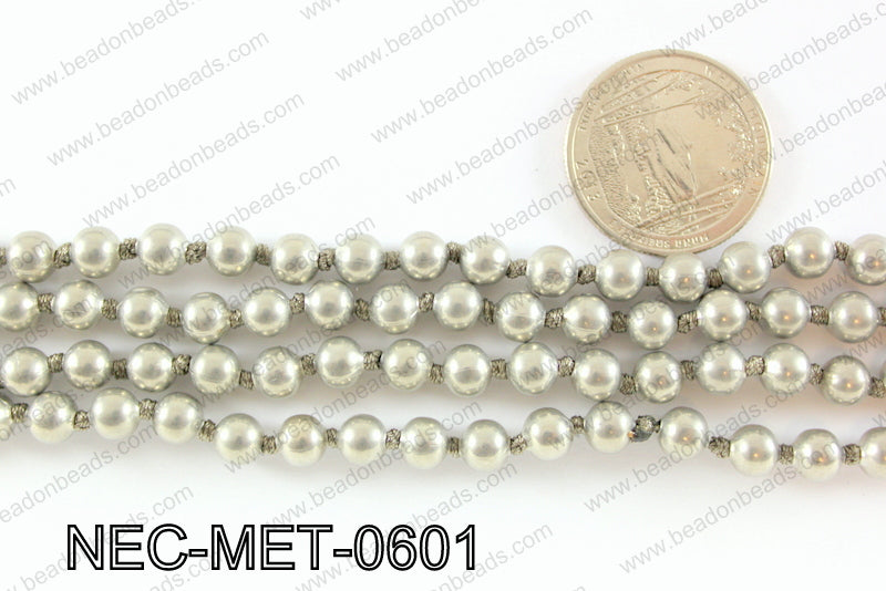 Knotted 6mm metal bead necklace NEC-MET-0601