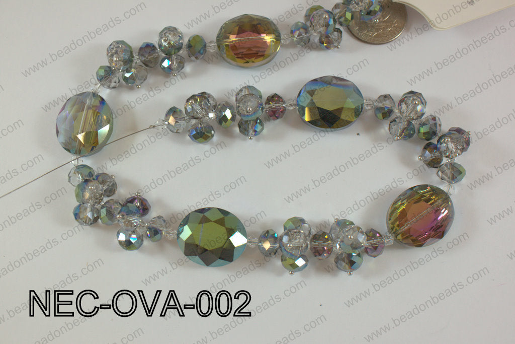 Necklace with oval crystals blue NEC-OVA-002