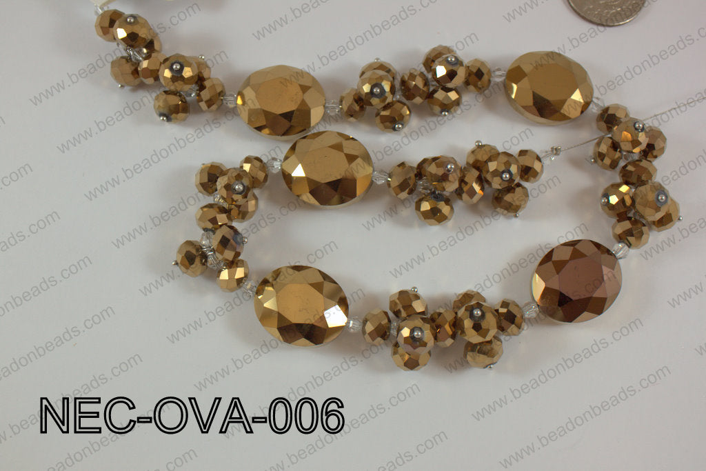 Necklace with oval crystals brown NEC-OVA-006