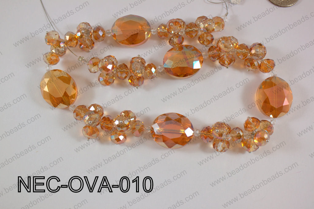 Necklace with oval crystals orange NEC-OVA-010