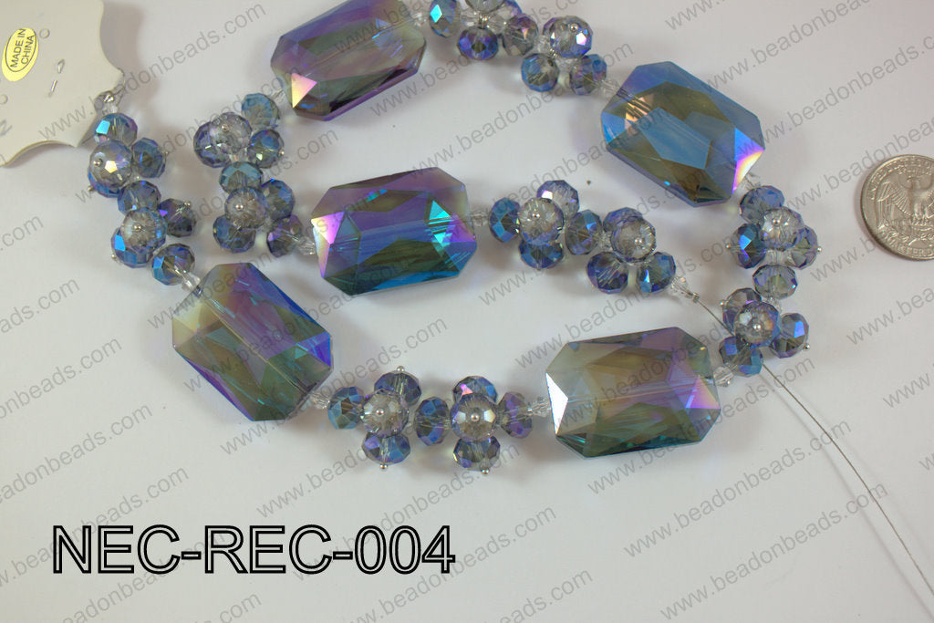 Necklace with rectangle crystals blue NEC-REC-004