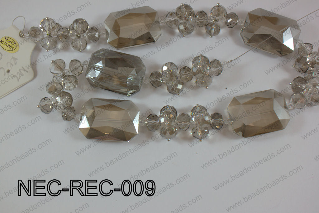 Necklace with rectangle crystals grey NEC-REC-009