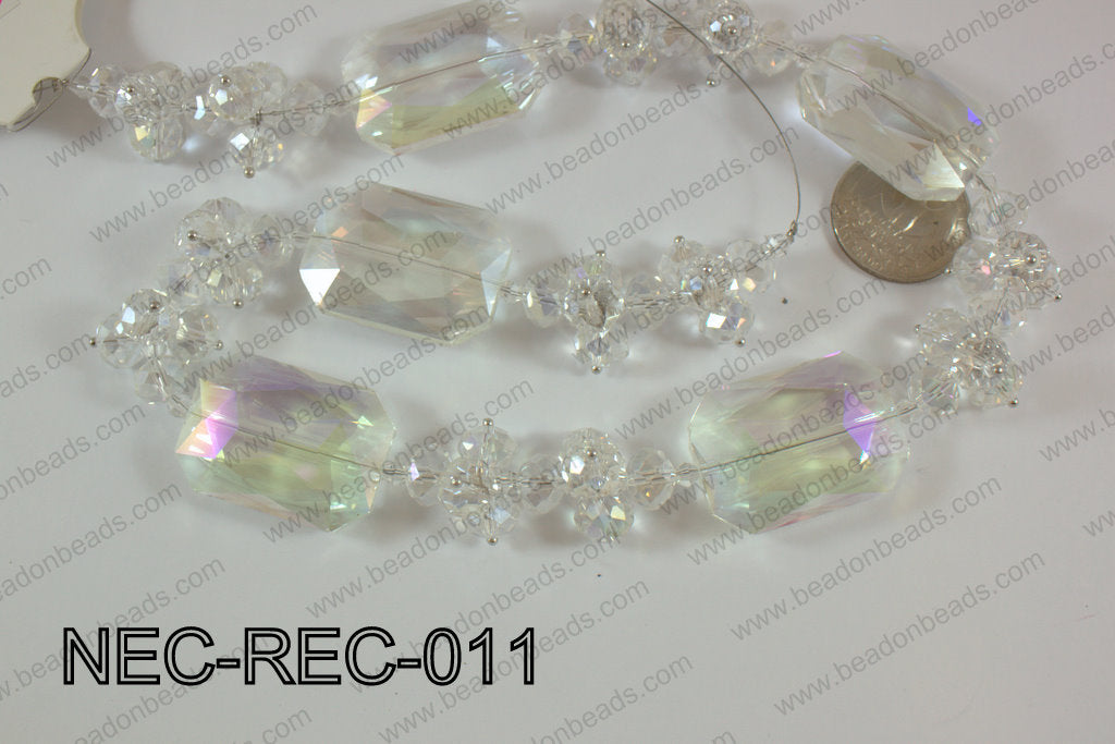 Necklace with rectangle crystals clear ab NEC-REC-011