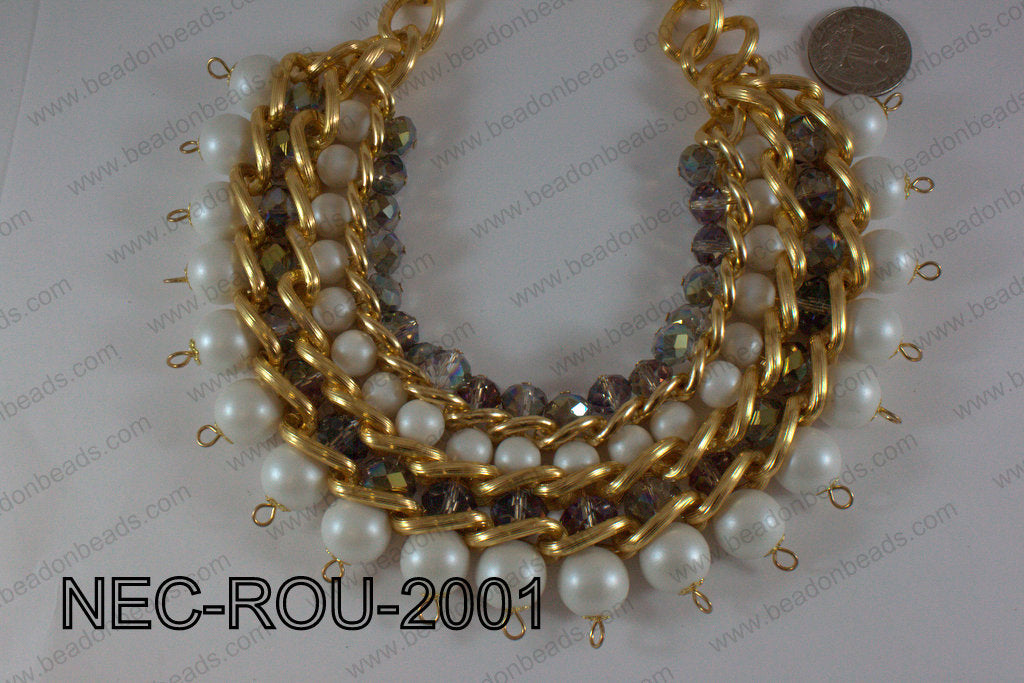 Necklace Round Gold and White 14mmNEC-ROU-2001