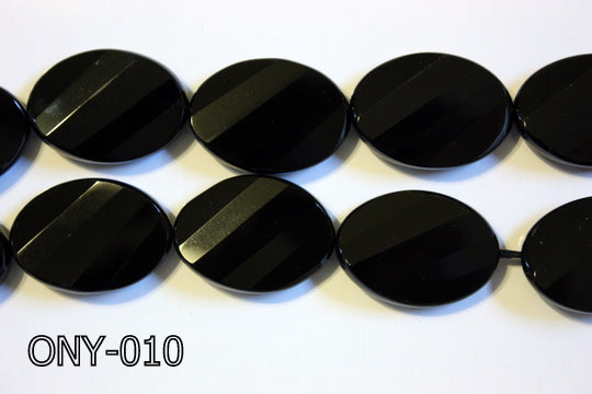 Black Onyx Faceted Twisted Oval ONY-010