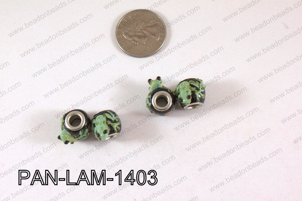 Pandora beads Lampwork 12x14mm 5mm hole frog PAN-LAM-1403