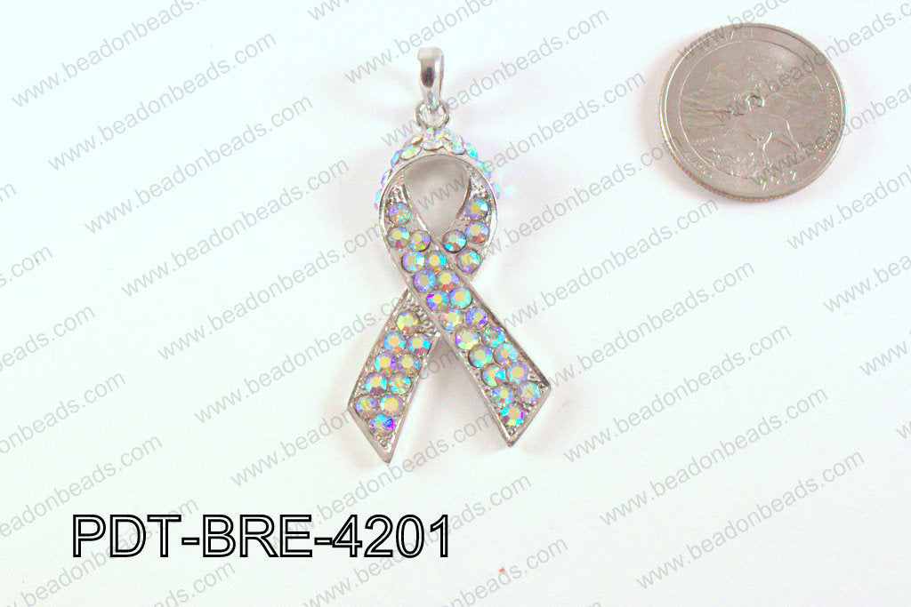 Breast Cancer Pendant with Rhinestone Clear AB 17x42mm PDT-BRE-4
