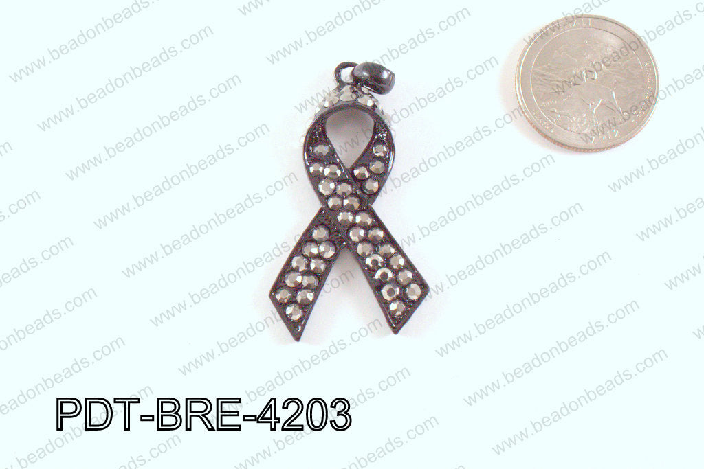 Breast Cancer Pendant with Rhinestone Gun Metal 17x42mm PDT-BRE-