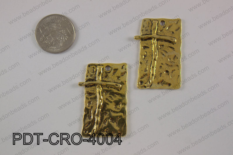 Pewter cross pendant 23x40 mm, gold PDT-CRO-4004
