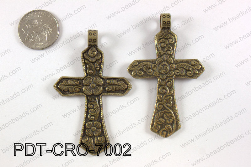 Pewter cross pendant 45X70 mm, brass PDT-CRO-7002