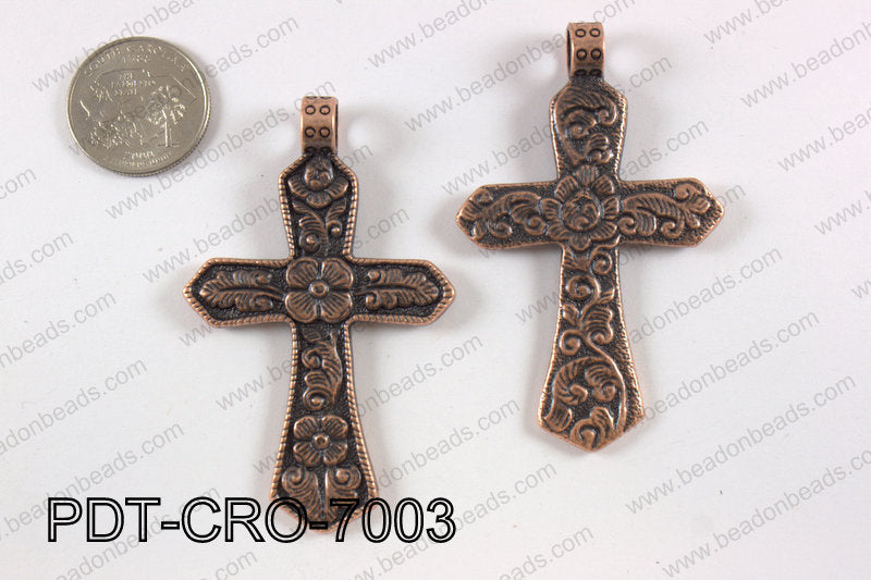 Pewter cross pendant 45X70 mm, copper PDT-CRO-7003