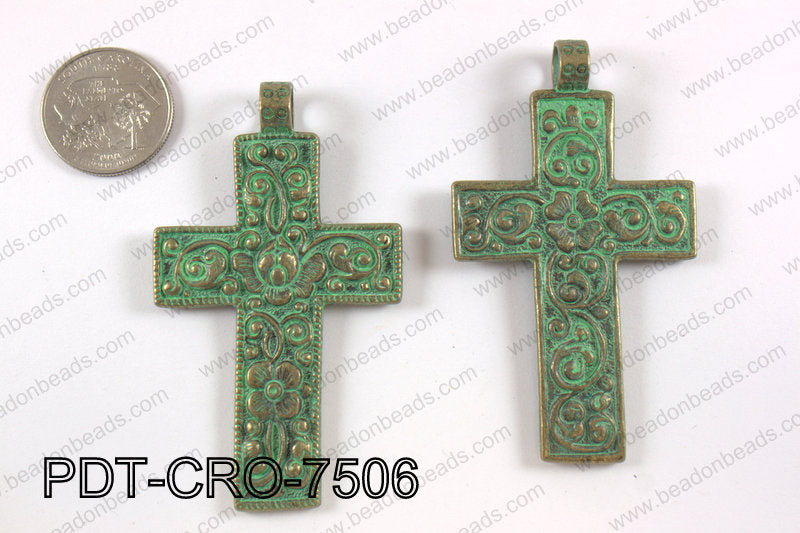 Pewter cross pendant 45x75 mm, patina finish PDT-CRO-7506