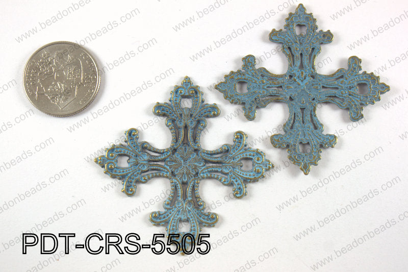 Pewter cross pendant 55x55 mm, patina finish PDT-CRS-5505