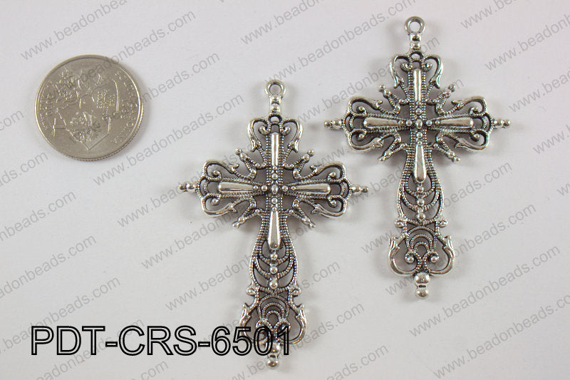 Pewter cross pendant 40x65 mm, silver PDT-CRS-6501