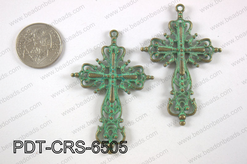 Pewter cross pendant 40x65 mm, patina finish PDT-CRS-6505