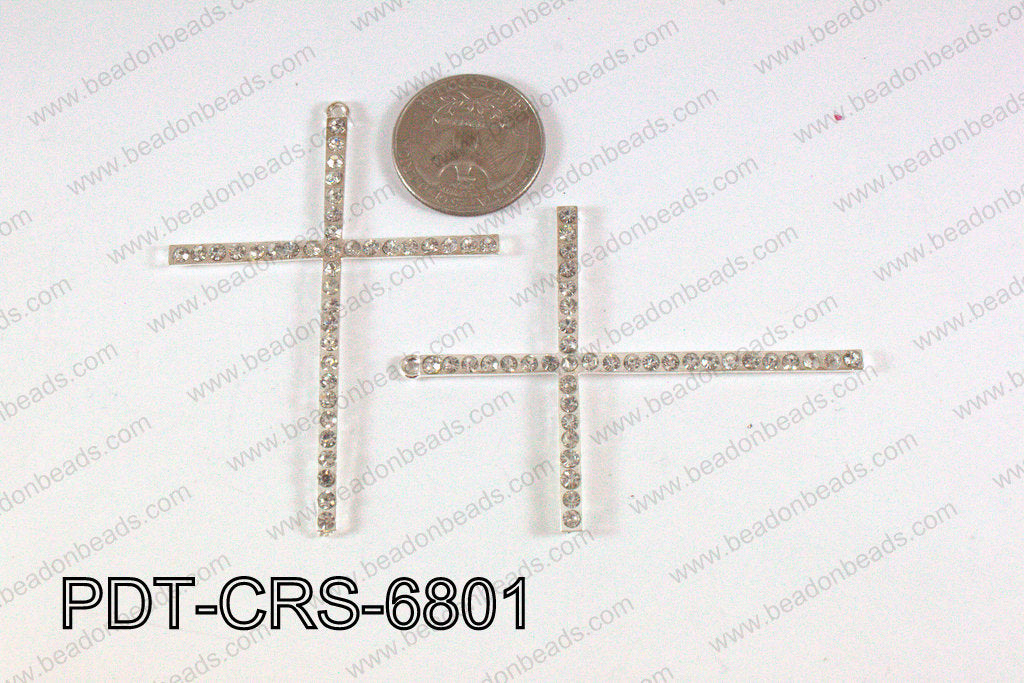 Pendant with rhinestones cross silver 51x68mm PDT-CRS-6801