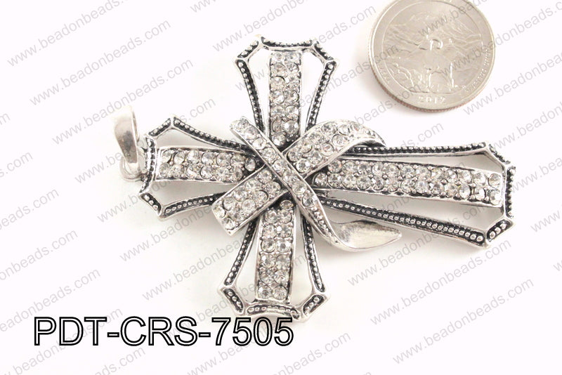 Cross Pendant with Rhinestone 52x75mm PDT-CRS-7505
