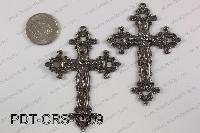 Metal Pendant Cross 75x55mm, gun metal PDT-CRS-7509