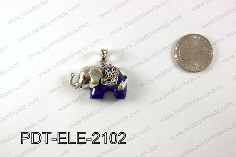 Pewter Lapis Elephant Pendant 21X37MM PDT-ELE-2102