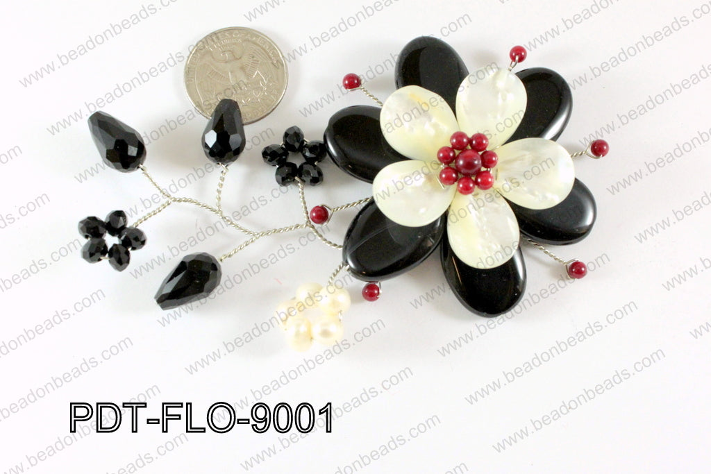 Flower Pendant Black 90x70mm PDT-FLO-9001