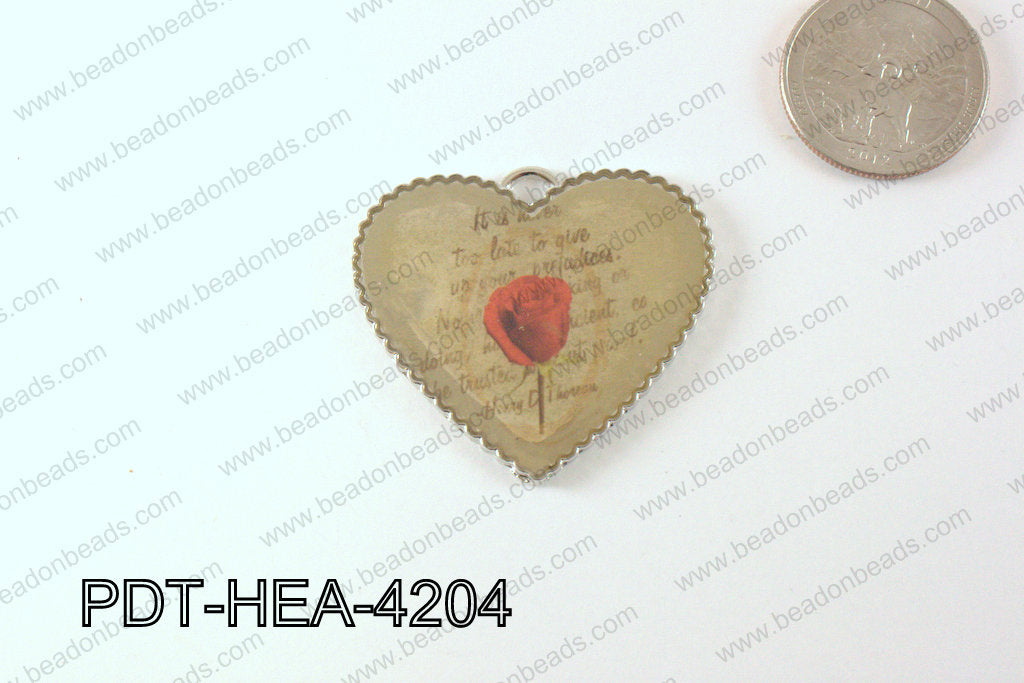 Metal Heart Pendant Rose 38x42mm PDT-HEA-4204