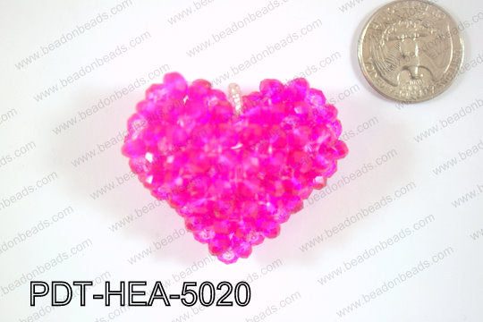 Angelic Crystal Heart Pendant 6mm Rondels 45x50mm Hot Pink PDT-H