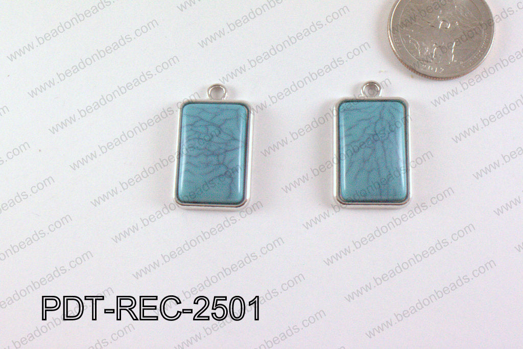 Metal Rectangle Pendant Turquoise 18x25mm PDT-REC-2501