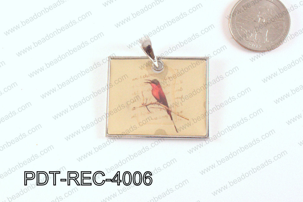 Metal Rectangle Pendant Bird 32x40mm PDT-REC-4006