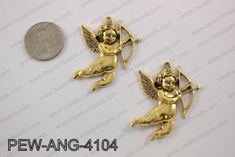 Pewter angel pendant gold 35x41mmPEW-ANG-4104