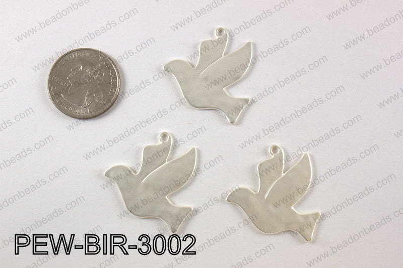 Pewter bird charm 30x35 mm, matte silver PEW-BIR-3002
