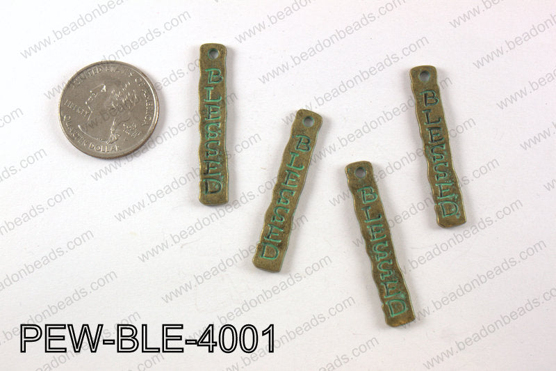 Pewter blessed charm 7X 40 mm, patina finish PEW-BLE-4001