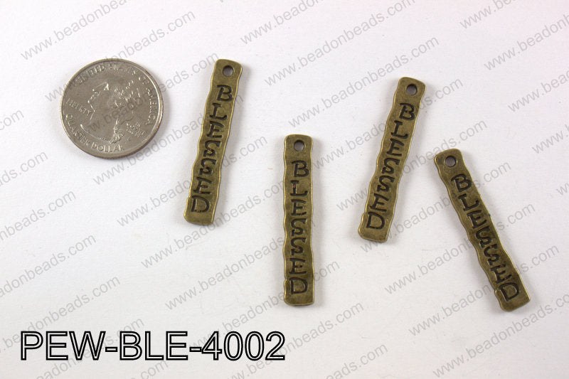 Pewter blessed charm 7X 40 mm, brass PEW-BLE-4002