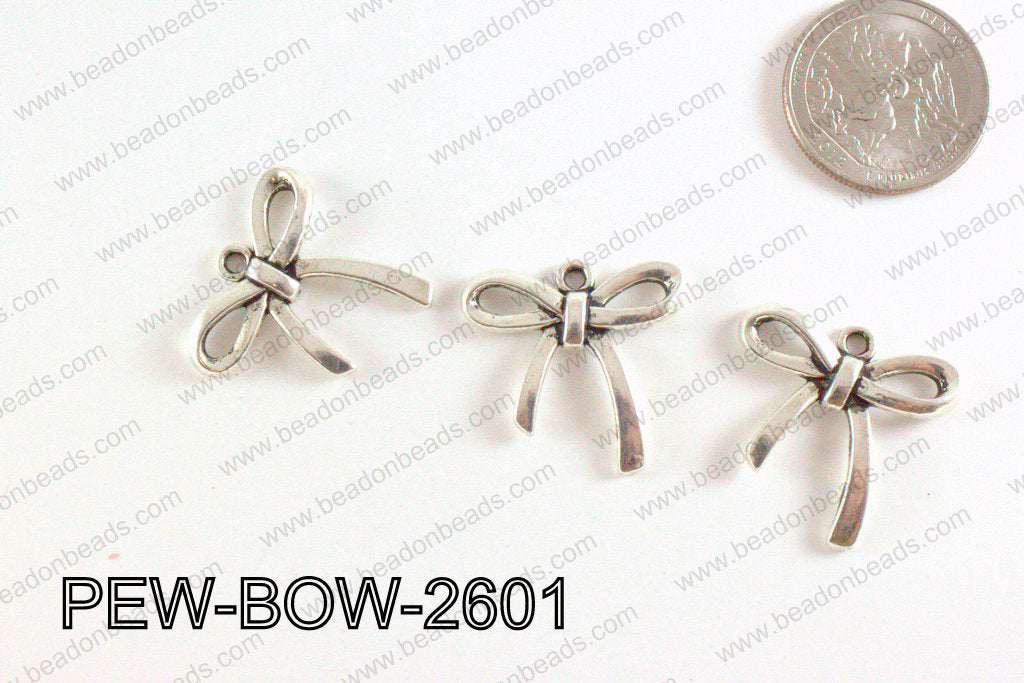 Pewter Bow Pendant Silver 26x25mm PEW-BOW-2601