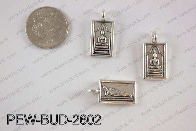 Pewter Thai buddha charm 13x26 mm, anti silver PEW-BUD-2602