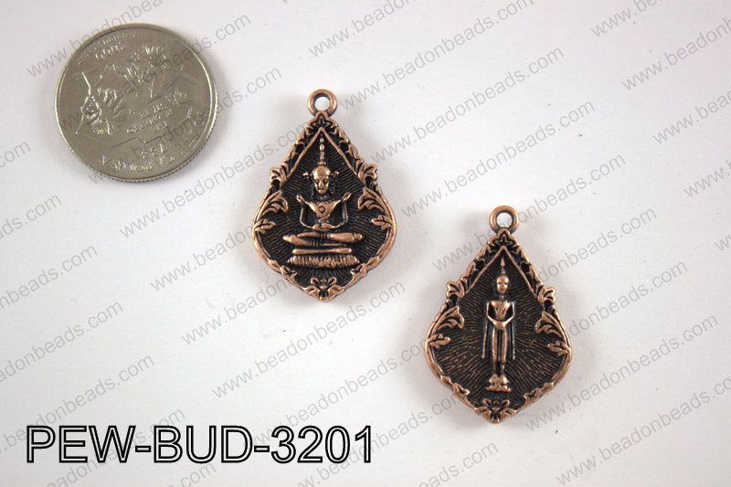 Pewter Thai buddha charm 21x32 mm, copper PEW-BUD-3201