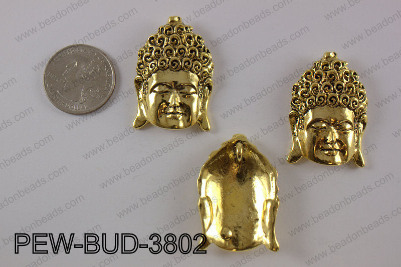 Pewter buddha pendant 26x38 mm, gold PEW-BUD-3802