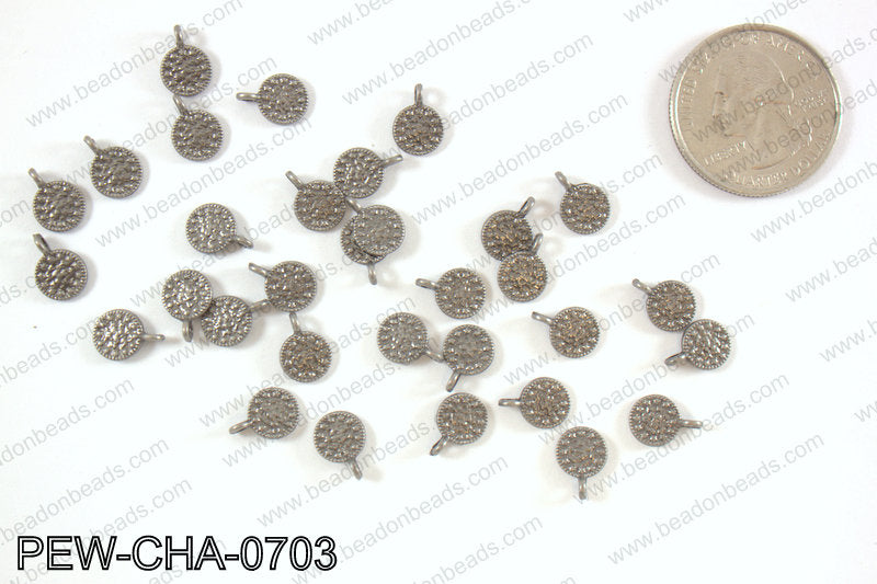 Pewter tiny coin charms 7mm, gunmetal PEW-CHA-0703