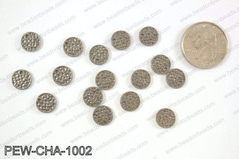 Pewter coin charms 10mm, gunmetal PEW-CHA-1002