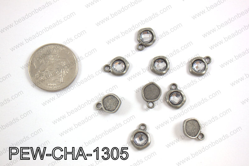 Pewter clear acrylic charm, gun metal PEW-CHA-1305