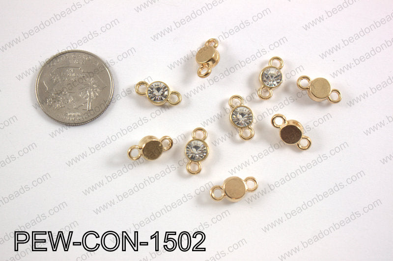 Pewter crystal connector 7x15mm, gold PEW-CON-1502