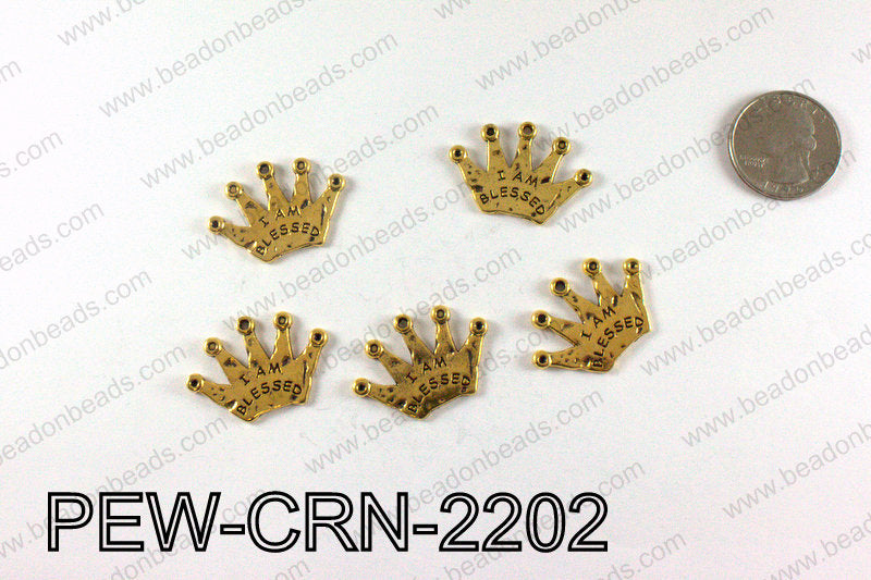 IAM BLESSED Crown Charms 22x32mm, Gold PEW-CRN-2202