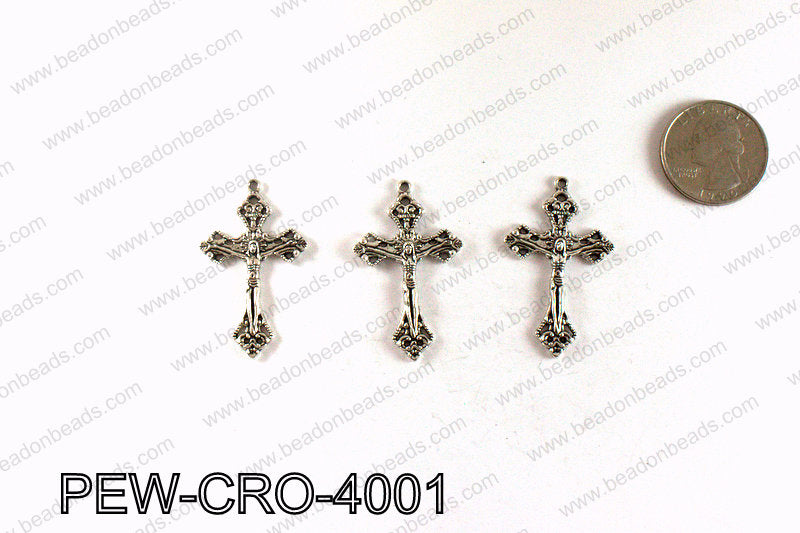 Pewter cross pendant 40x24mm, Silver PEW-CRO-4001