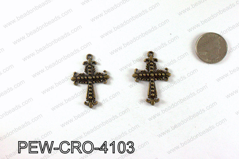 Pewter cross pendant 41x29mm, Bronze PEW-CRO-4103