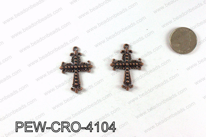 Pewter cross pendant 41x29mm, Copper PEW-CRO-4104