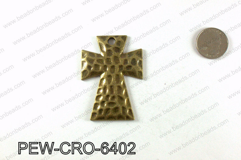 Pewter cross pendant 64x46mm, Bronze PEW-CRO-6402